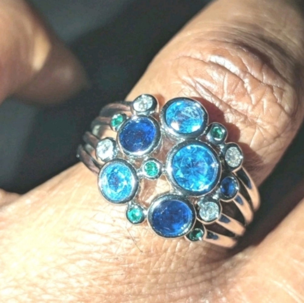 High Quality White Gold Silver Plated Cocktail Multi Gemstone Ring  Size 9 - Picture 12 of 16